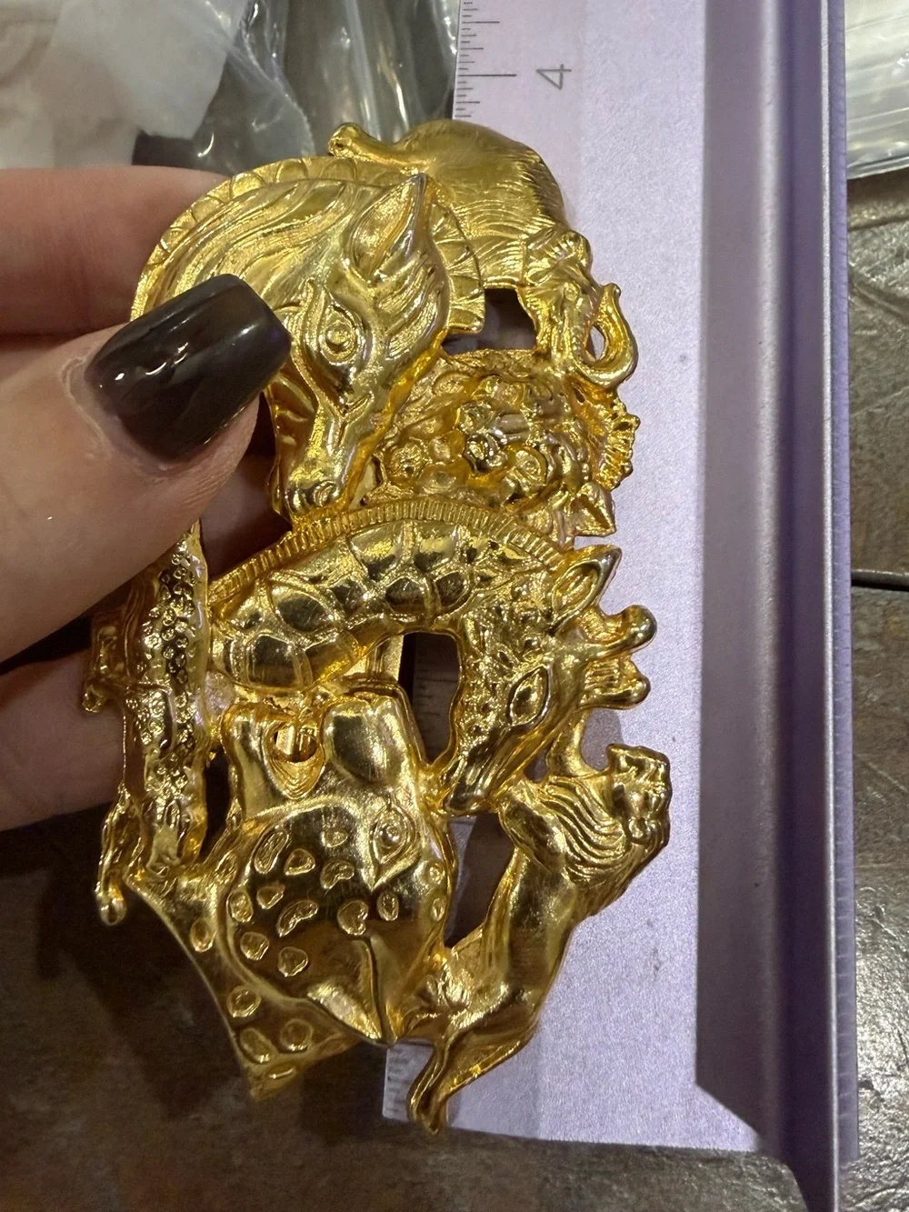Vintage Large Safari Themed Barrette- Gold
